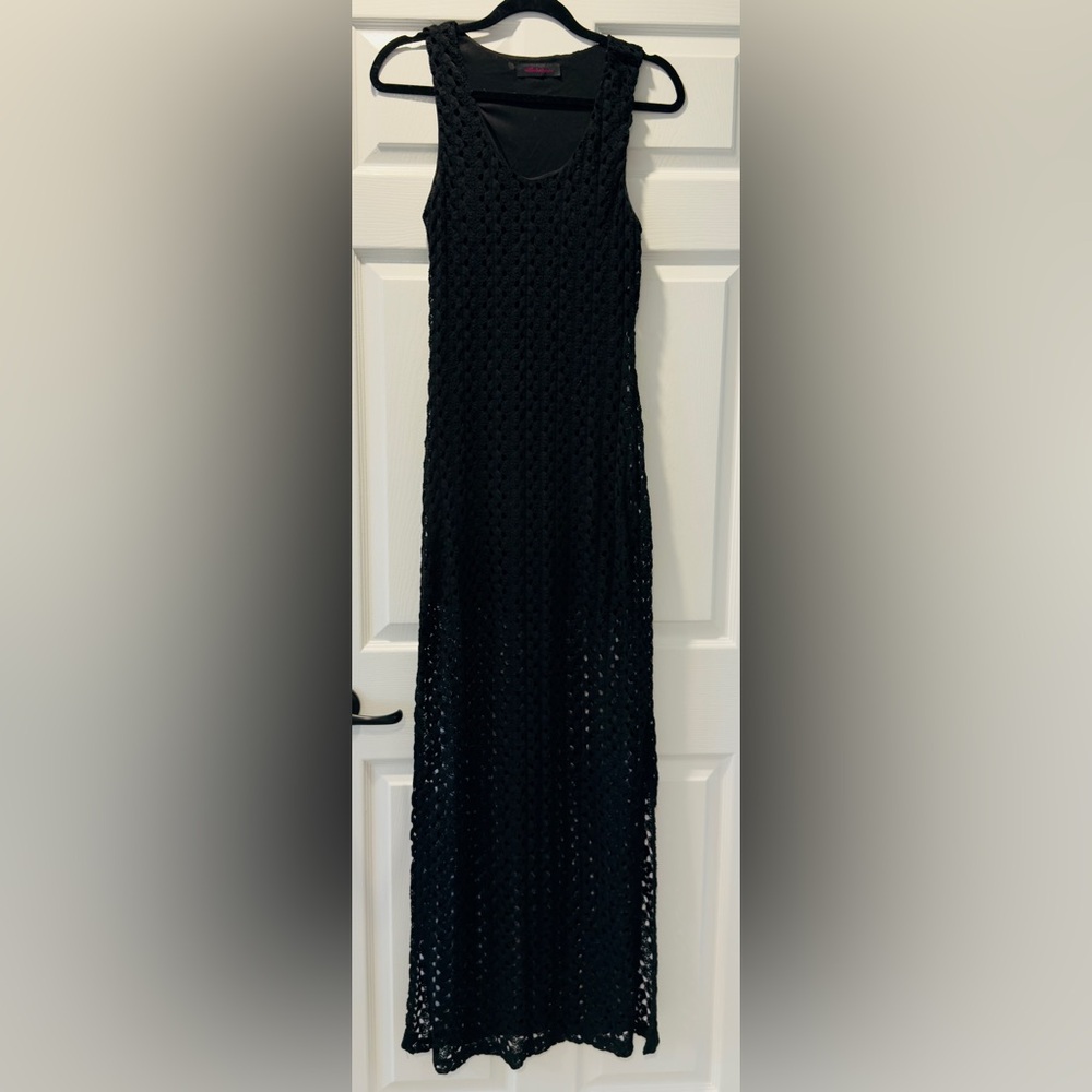 Elegant Black Crochet Maxi Dress